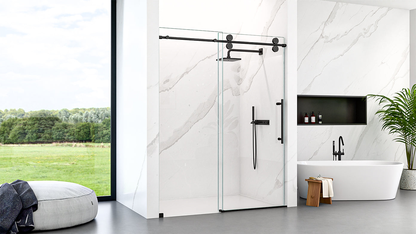 Frameless Sliding Shower Door 56-60 in, Matte Black 8mm