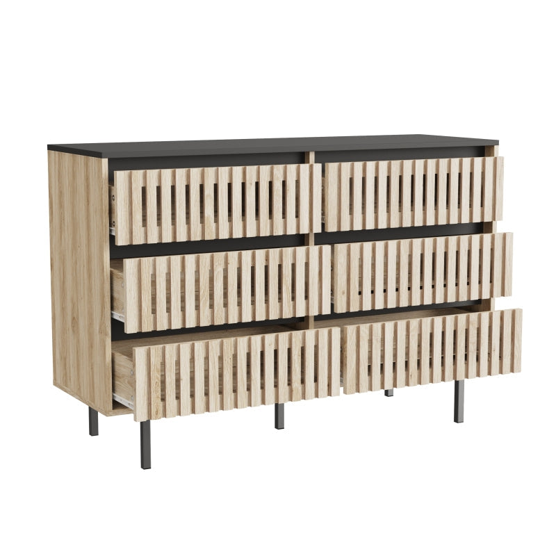 Modern Fluted 6-Drawer Bedroom Dresser, Two-Tone Design