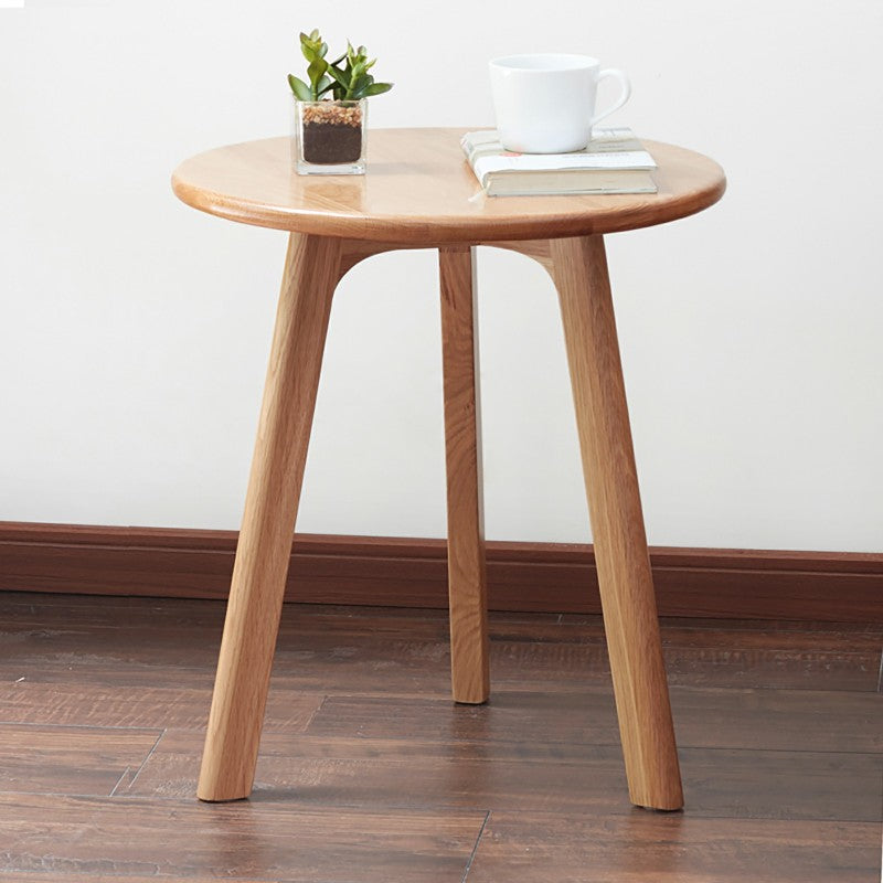 Modern Solid Oak Round End Table for Living Room