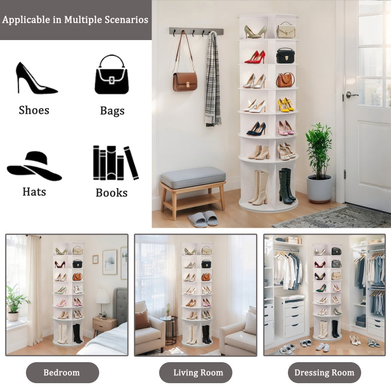 Modern 7-Tier 360° Shoe Tower for Entryway, 28 Pairs
