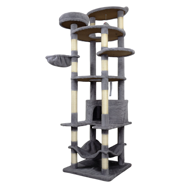 Modern Gray Cat Tree for Living Room, Cozy Hideaway