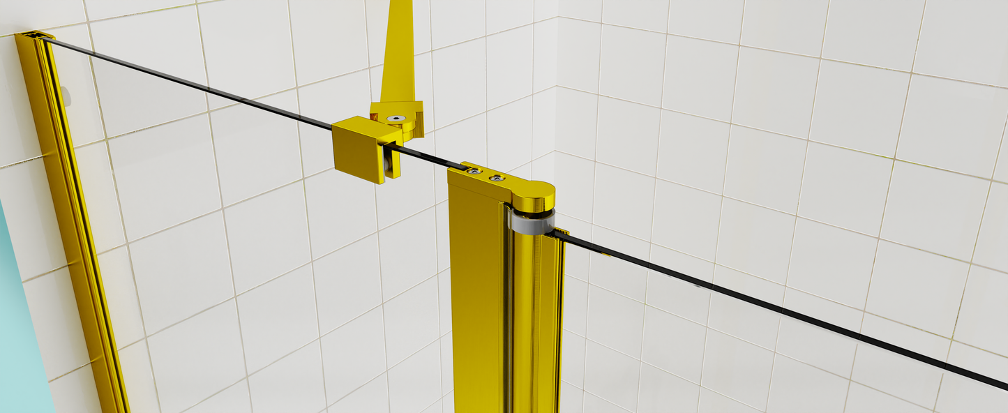 Frameless Folding Tub Door, Brushed Gold, 1/4" Tempered