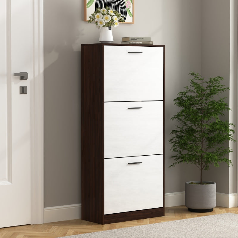 Modern Slim White Shoe Cabinet for Entryway, 3 Flip Drawers