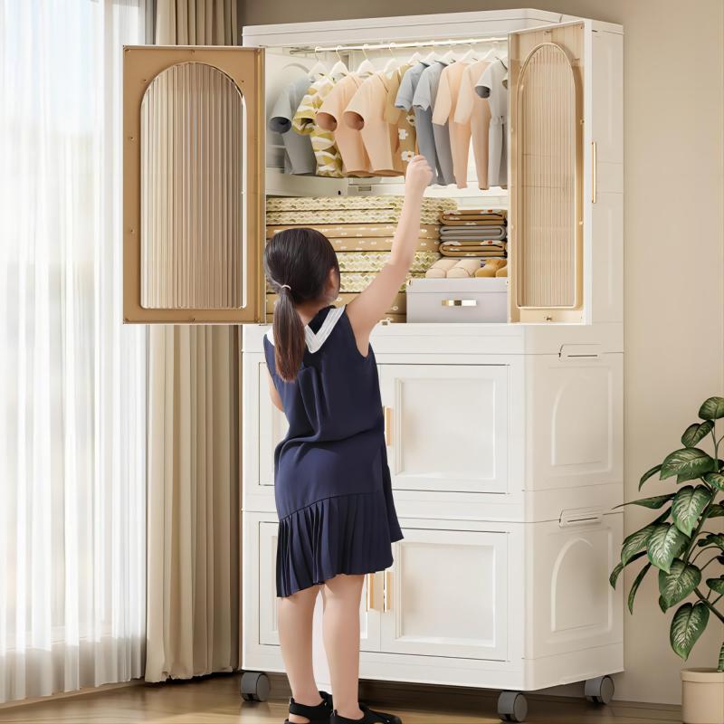 Modern Rolling Wardrobe for Small Spaces with Magnetic Door