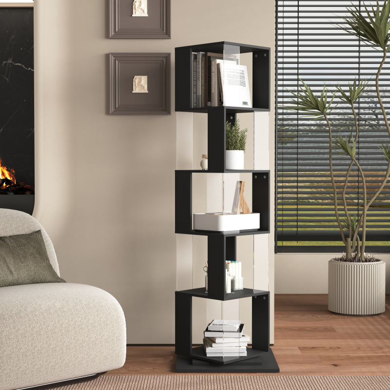 Modern Rotating 5-Tier Bookcase, Living Room, Anti-Tip Base