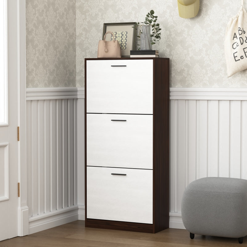 Modern Slim White Shoe Cabinet for Entryway, 3 Flip Drawers