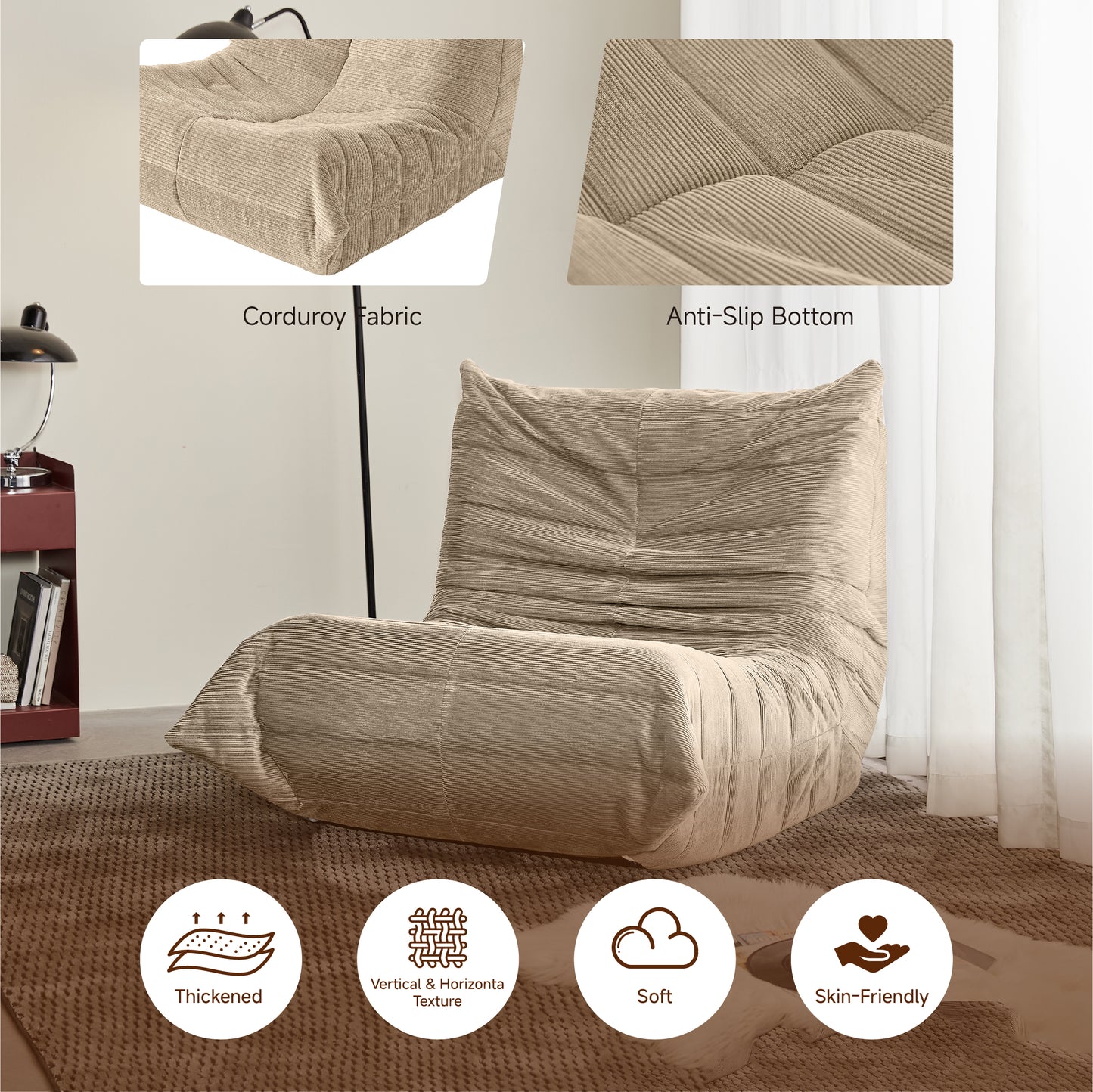 Cozy Teddy Bean Bag Chair for Reading Nooks, Memory Foam