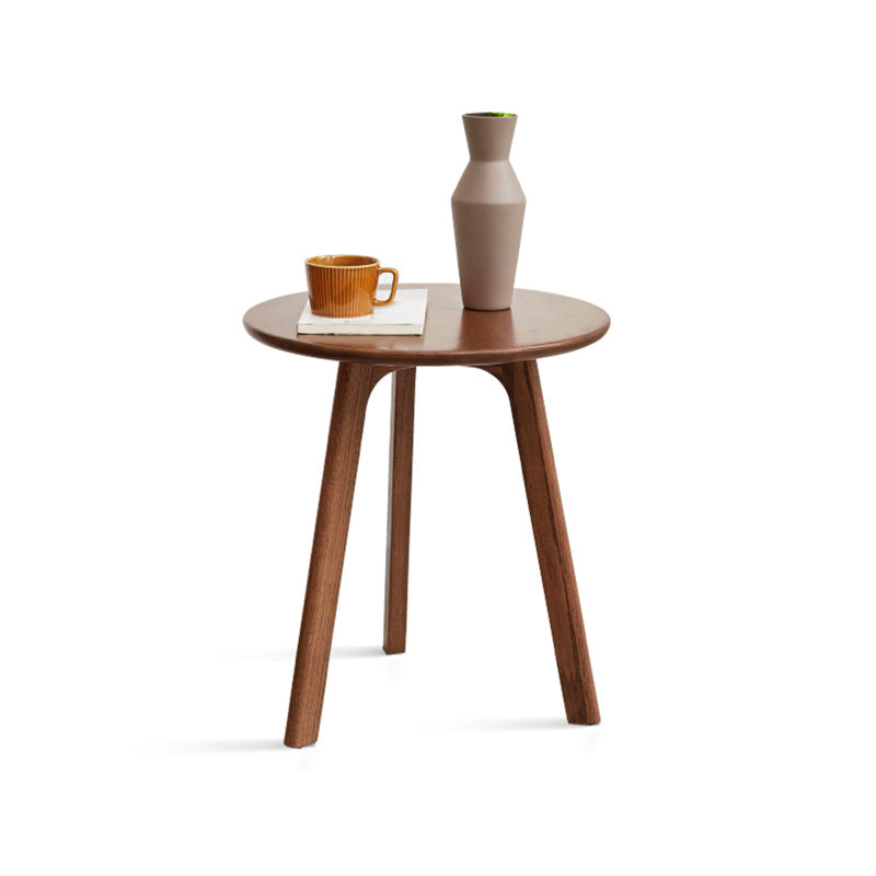 Modern Round End Table for Living Room, Solid Oak