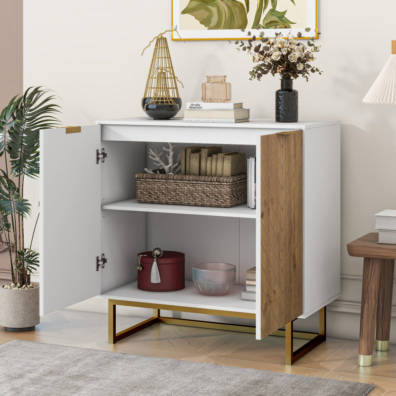 Modern White & Gold Sideboard for Dining, 2-Door Storage