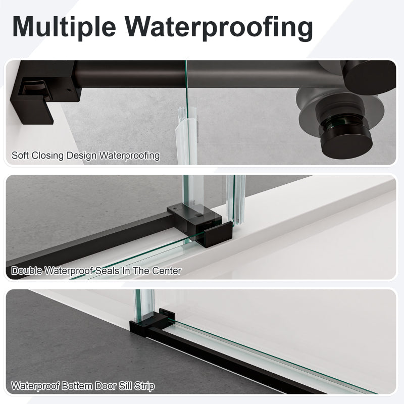 Frameless Sliding Shower Door 56-60 in, Matte Black 8mm