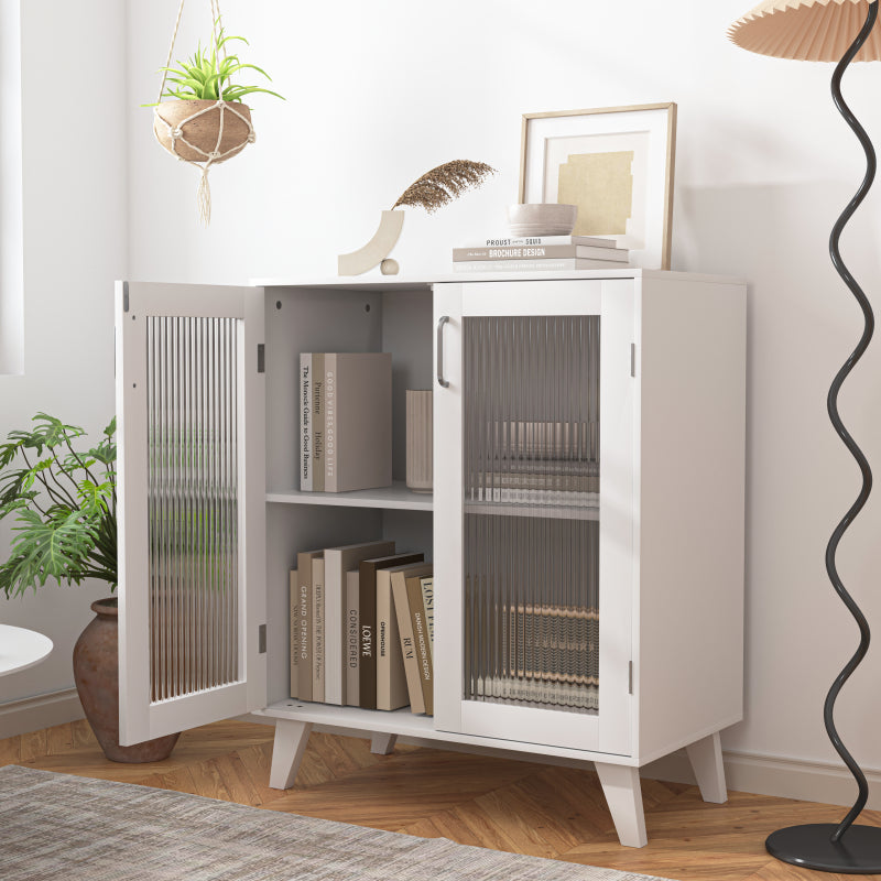 Modern Glass-Door Living Room Cabinet with Adjustable Shelf