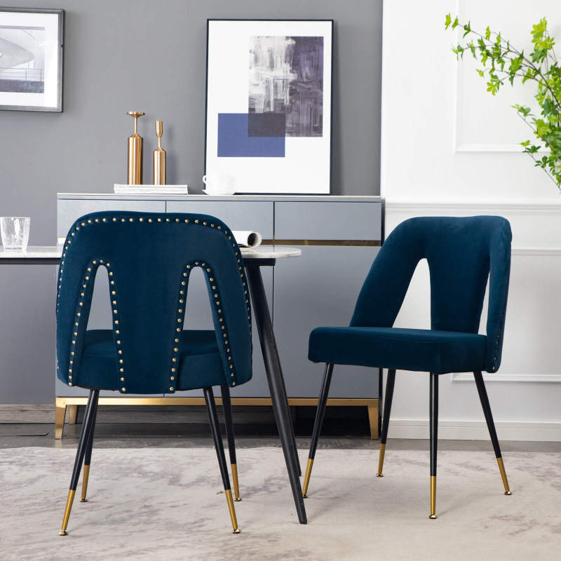 A&A Furniture Akoya Velvet Dining Chairs, Gold-Tipped Legs