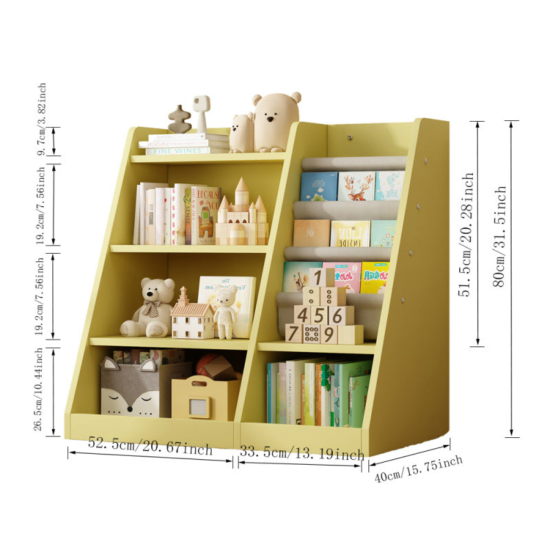 Playful Yellow Bookshelf & Toy Bin for Nursery, Easy Access