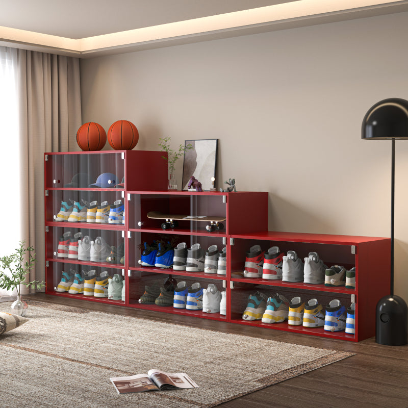 Modern Red Sneaker Display Cabinet for Entryway with RGB LED