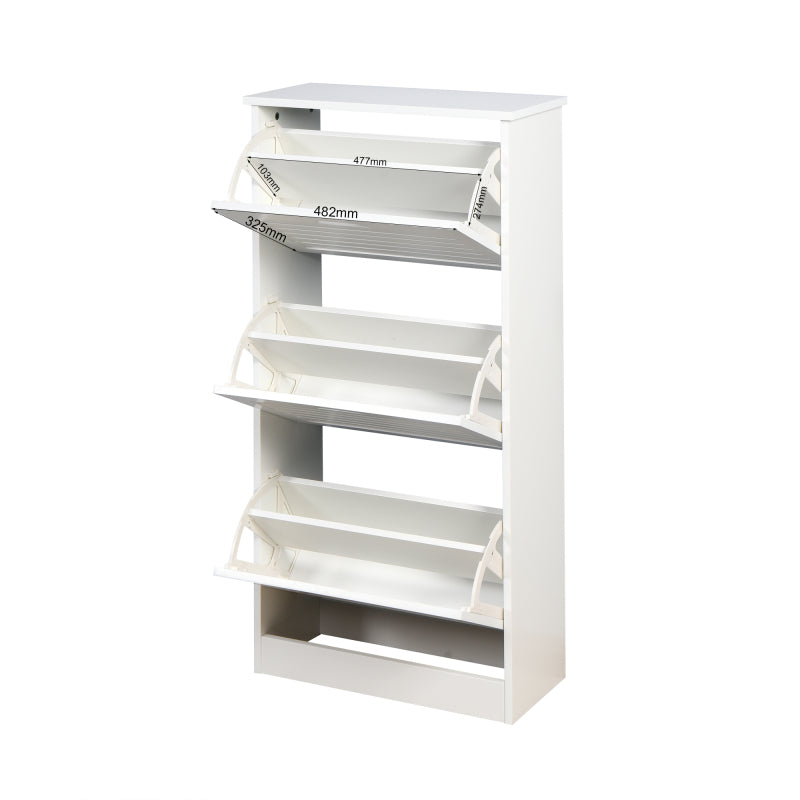 Modern Slim White Shoe Cabinet for Entryway, 3 Flip Doors