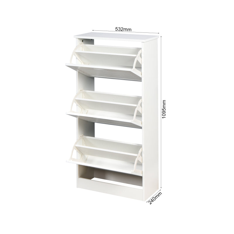 Modern Slim White Shoe Cabinet for Entryway, 3 Flip Doors