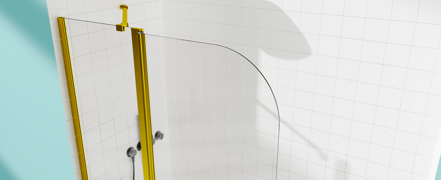 Frameless Folding Tub Door, Brushed Gold, 1/4" Tempered