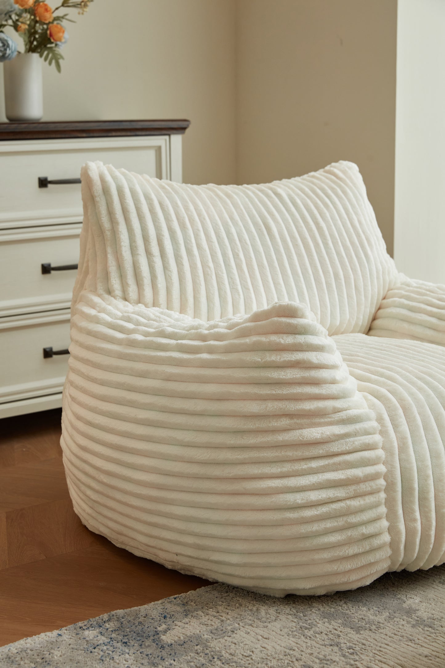 Oversized Faux Fur Bean Bag Chair & Ottoman for Living Room