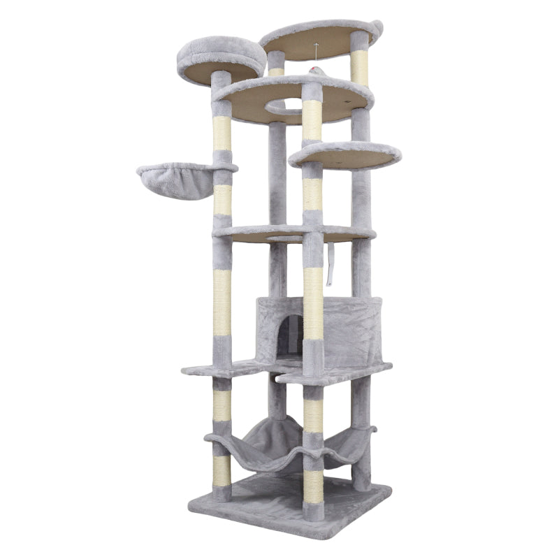 Modern Gray Cat Tree for Living Room, Cozy Hideaway