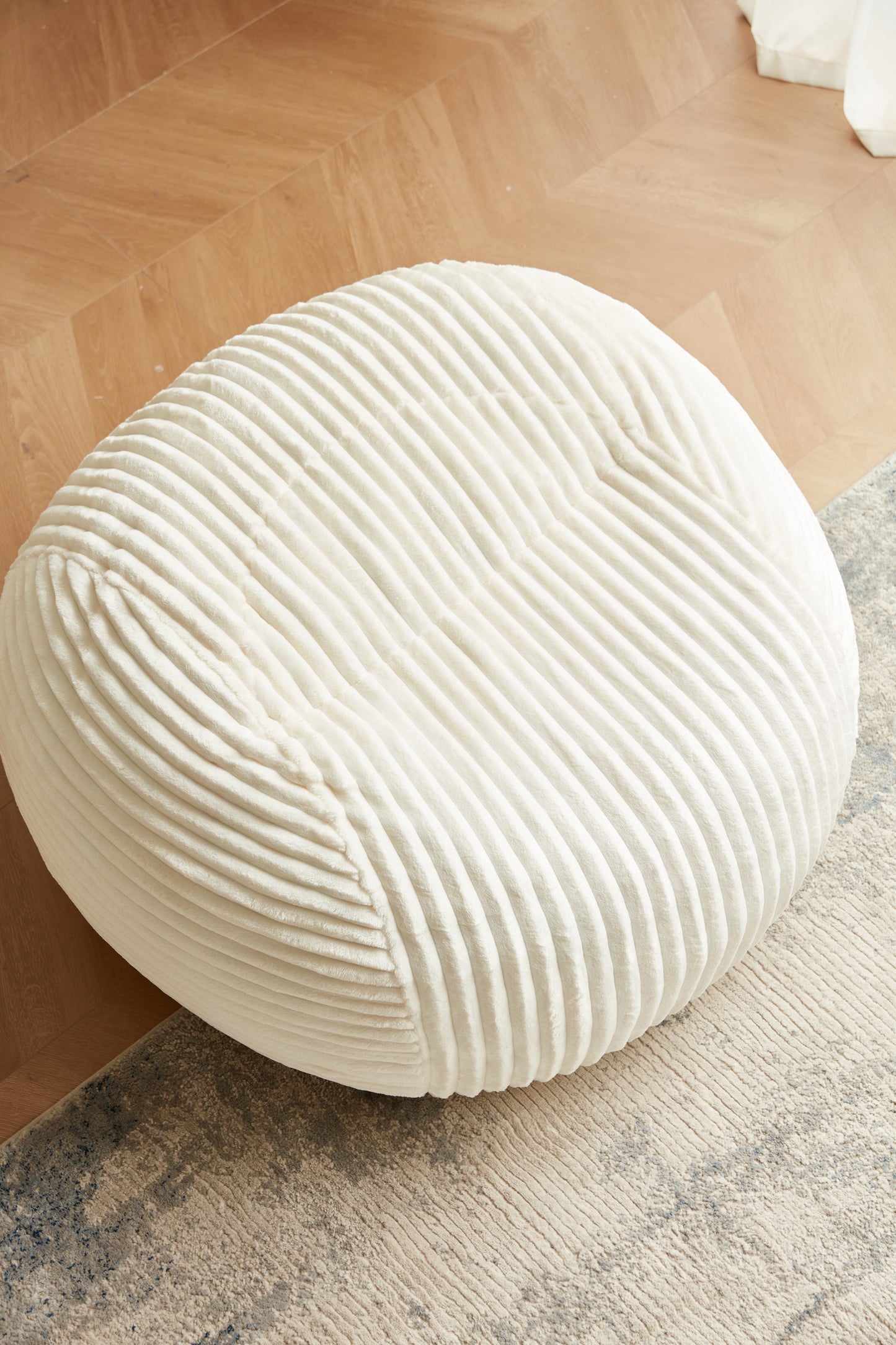 Cozy Off-White Bean Bag Chair for Living Room, Memory Foam