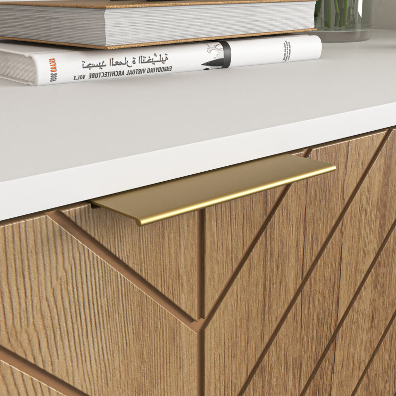 Modern White & Gold Sideboard for Dining, 2-Door Storage