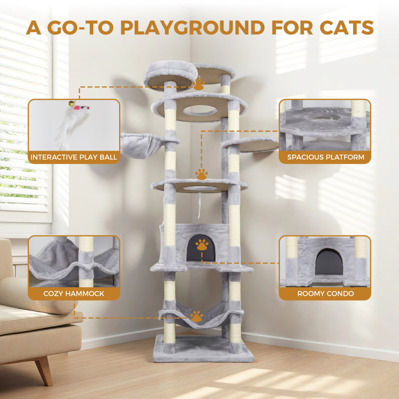 Modern Gray Cat Tree for Living Room, Cozy Hideaway