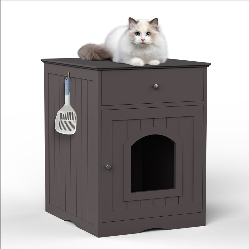 Modern Wood Cat Litter Box End Table, Indoor, Hides Litter