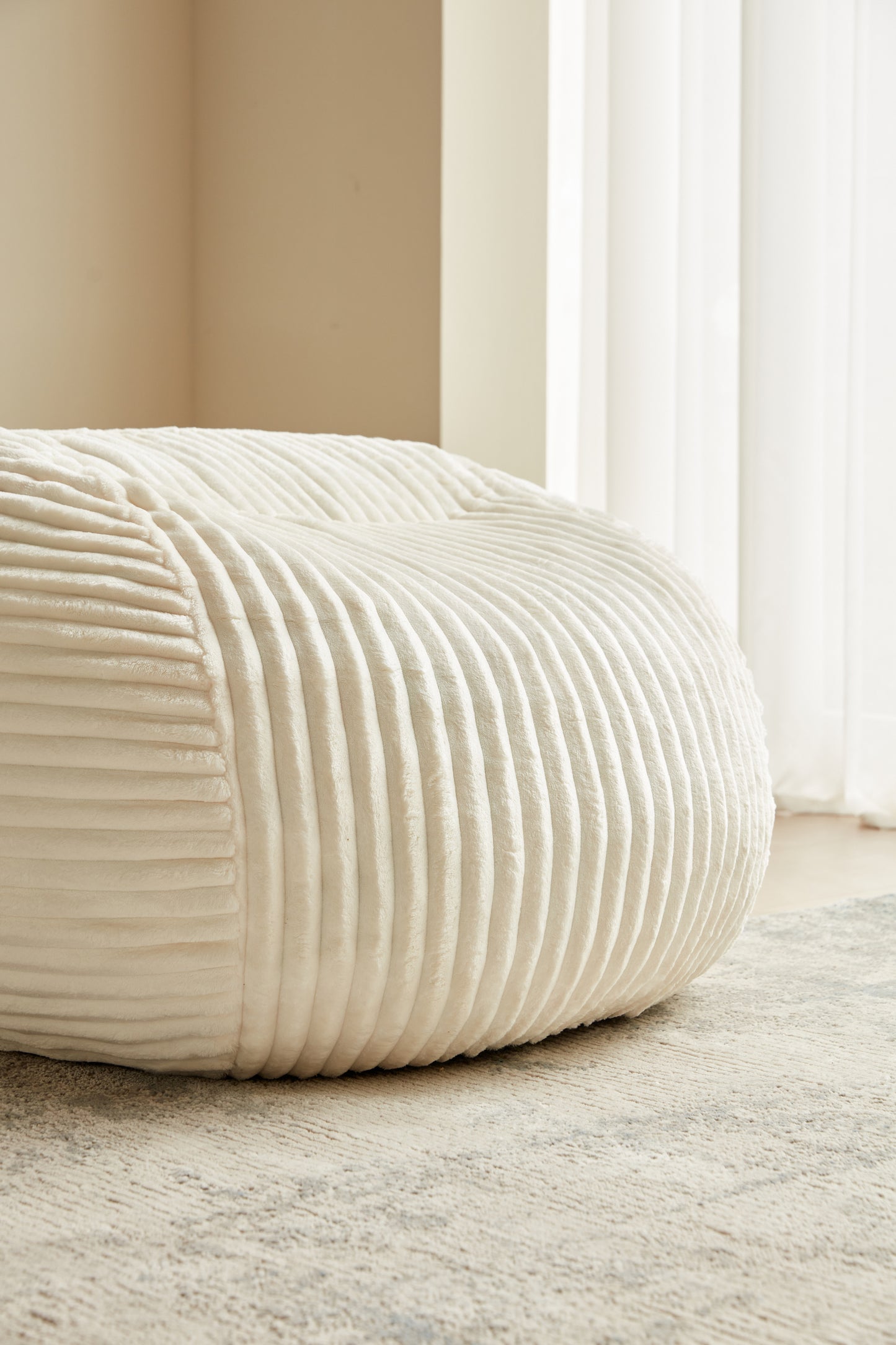 Cozy Off-White Bean Bag Chair for Living Room, Memory Foam
