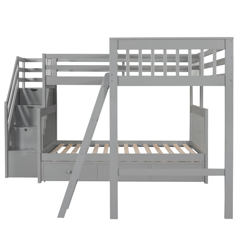 Modern L-Shaped Twin/Full Kids' Bunk with Stairs & Drawers