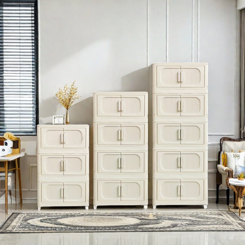 Modern Cream Folding Storage Cabinet for Entryway