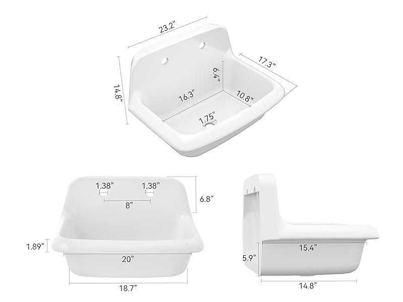 ELLAI Farmhouse Wall-Mount Laundry Sink with High Back