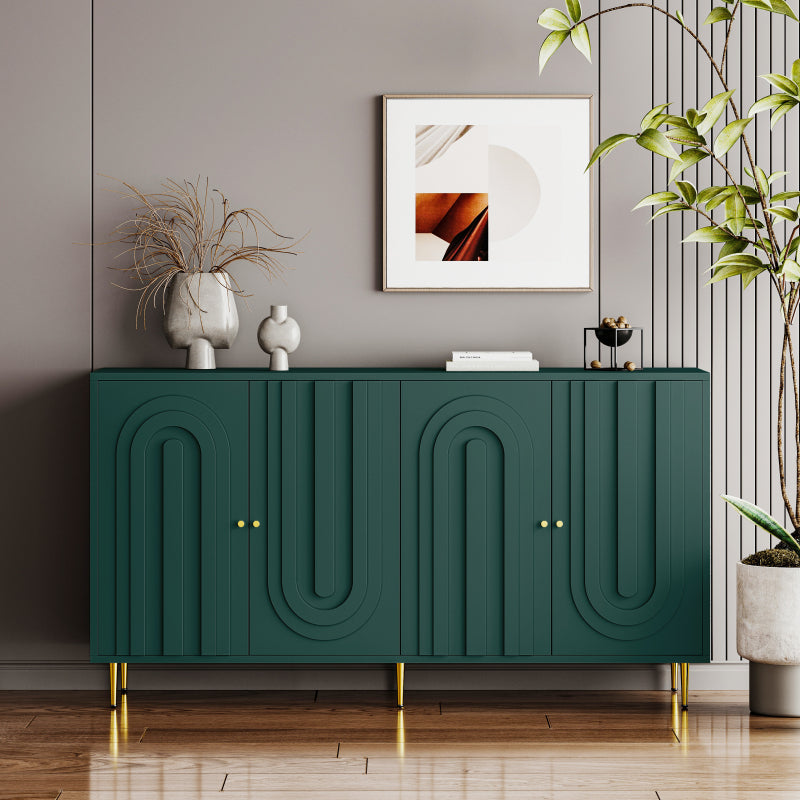Modern Gray Sideboard for Dining & Entryway, 4-Door Storage