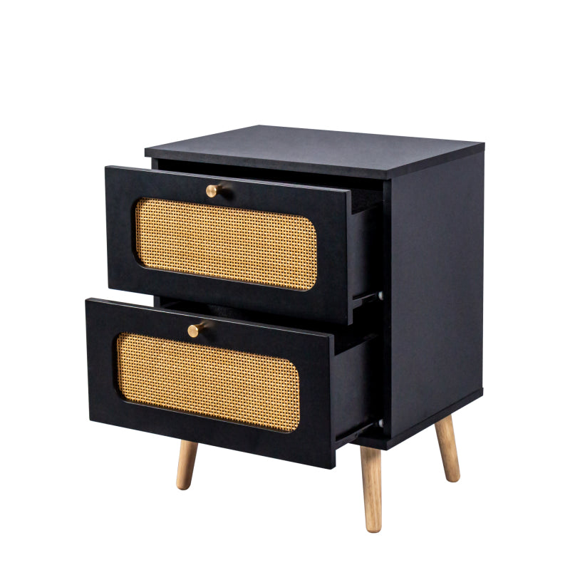 Boho Rattan Nightstand for Bedroom with Handwoven Fronts