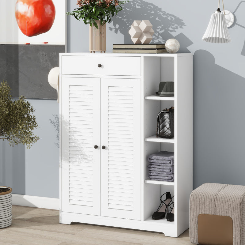 Modern Oak Shoe Cabinet for Entryway with Dual Flip Doors