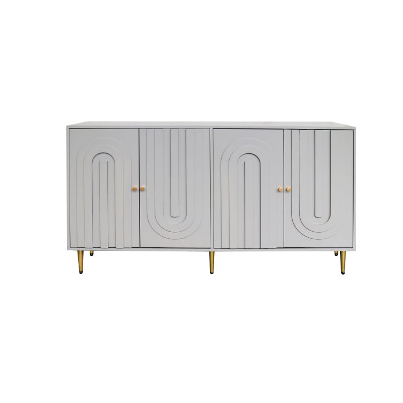 Modern Gray Sideboard for Dining & Entryway, 4-Door Storage