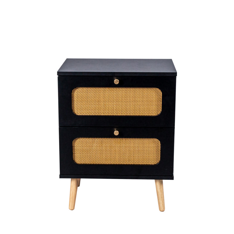 Boho Rattan Nightstand for Bedroom with Handwoven Fronts
