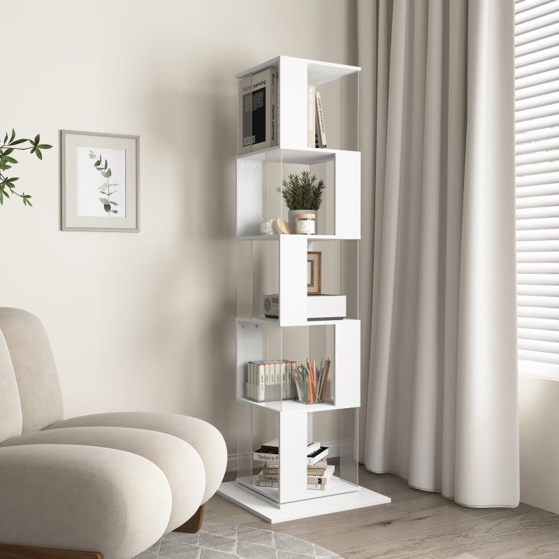 Modern Rotating 5-Tier Bookcase, Living Room, Anti-Tip Base