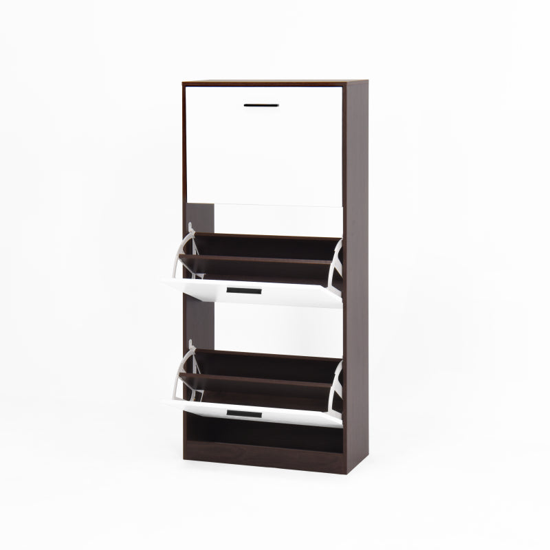 Modern Slim White Shoe Cabinet for Entryway, 3 Flip Drawers