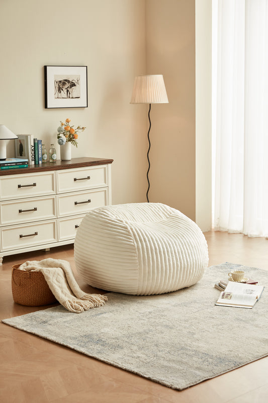 Cozy Off-White Bean Bag Chair for Living Room, Memory Foam