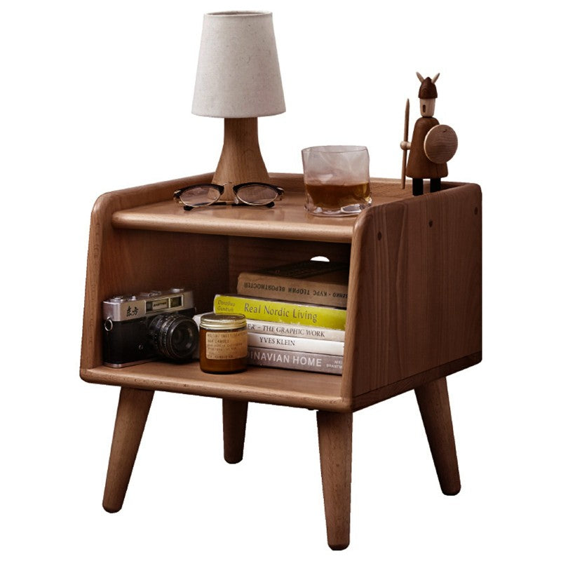 Nordic Solid Beech Nightstand, Compact Bedroom Storage