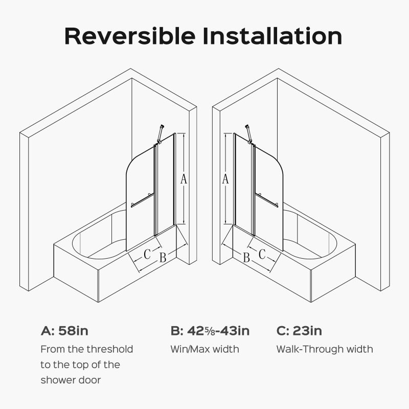 Frameless Folding Tub Door, Brushed Gold, 1/4" Tempered