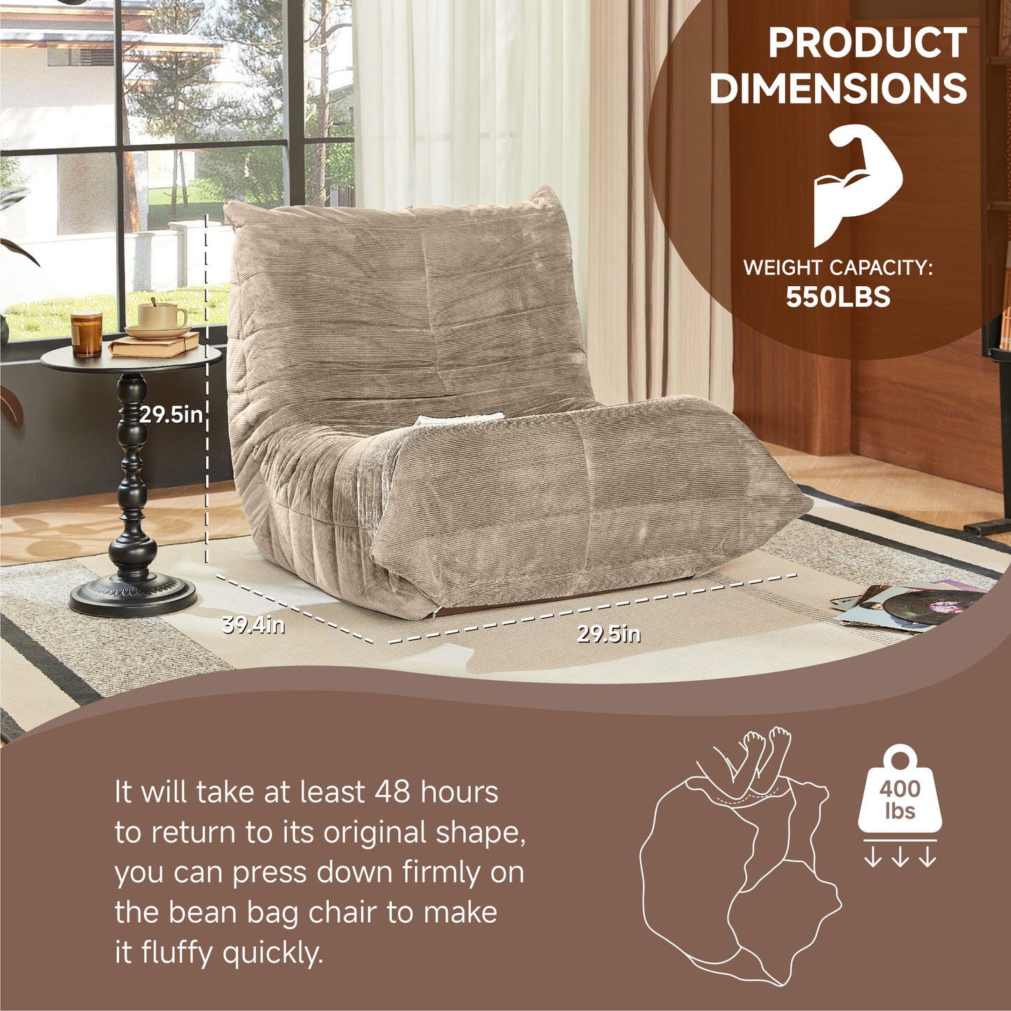Cozy Teddy Bean Bag Chair for Reading Nooks, Memory Foam