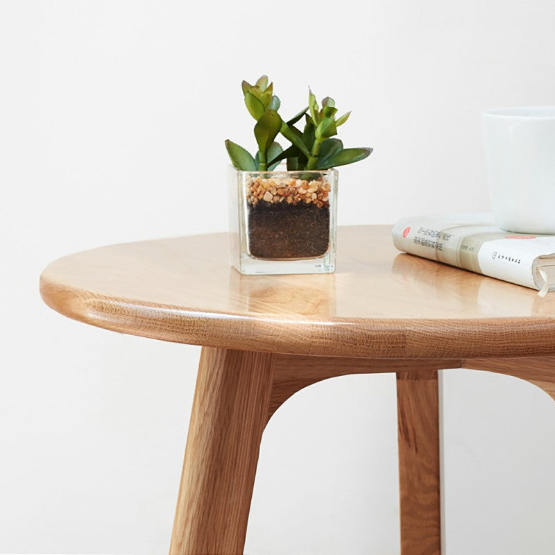 Modern Solid Oak Round End Table for Living Room
