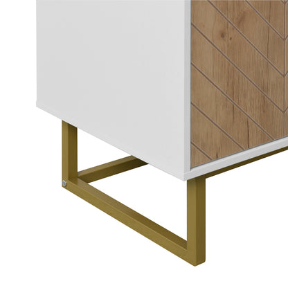 Modern White & Gold Sideboard for Dining, 2-Door Storage