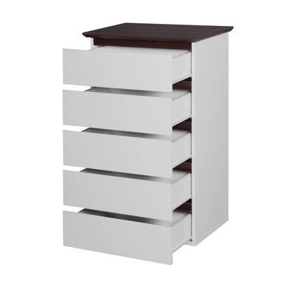 Modern 5-Drawer Bedroom Dresser, Two-Tone White & Walnut