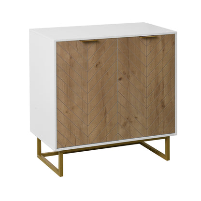 Modern White & Gold Sideboard for Dining, 2-Door Storage