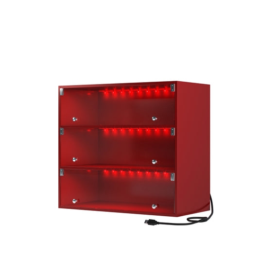 Modern Red LED Shoe Cabinet, Entryway 3-Tier Glass Doors