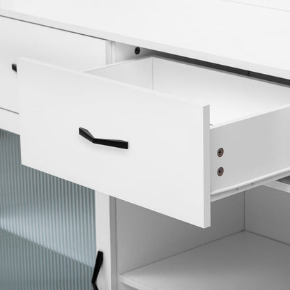 Modern White Sideboard for Dining Room & Kitchen, Solid Wood