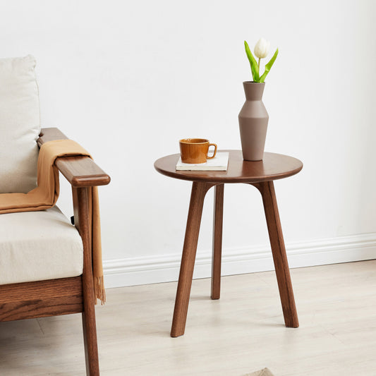 Modern Round End Table for Living Room, Solid Oak
