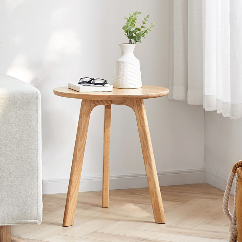 Modern Solid Oak Round End Table for Living Room